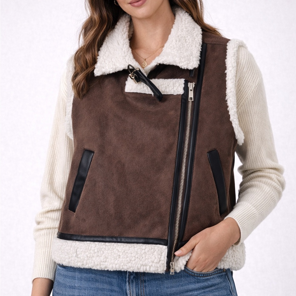 Women's Brown Shearling-Lined Vest